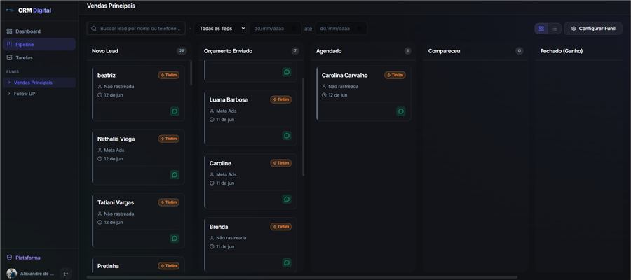 CRM Código Digital - Pipeline Kanban com gestão de leads por etapa